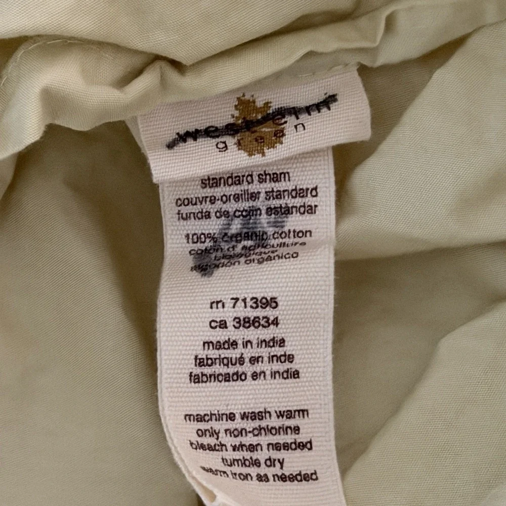 West Elm King Pintuck Duvet Cover Set Standard Shams 3 PCS Celery Organic Cotton